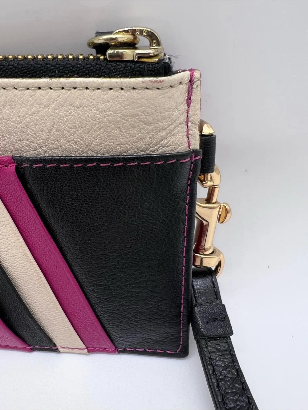 Thacker Women's Fuchsia Leather Wristlet Card Holder with Gold Accent